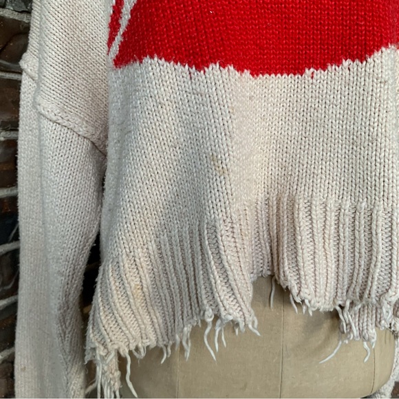 Wildfox Luna Sweater First Kiss Knit Natural Red Lips Distressed - Small - Picture 5 of 9